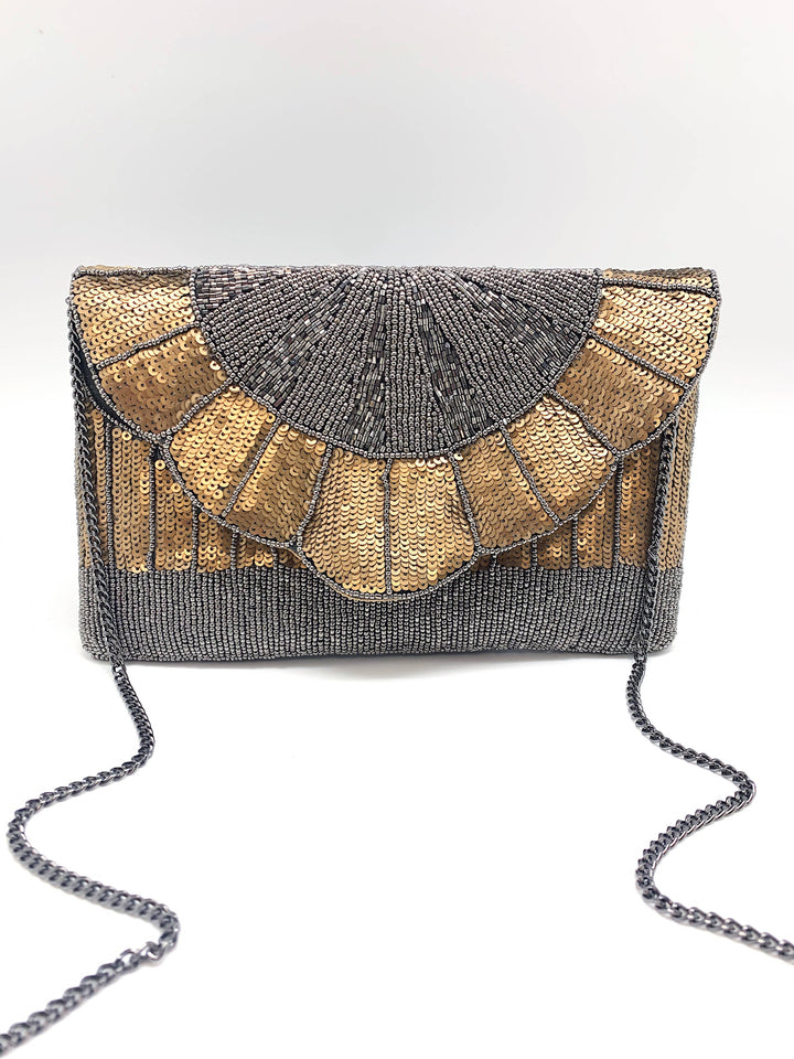 Golden Elegance Scalloped Clutch Bag
