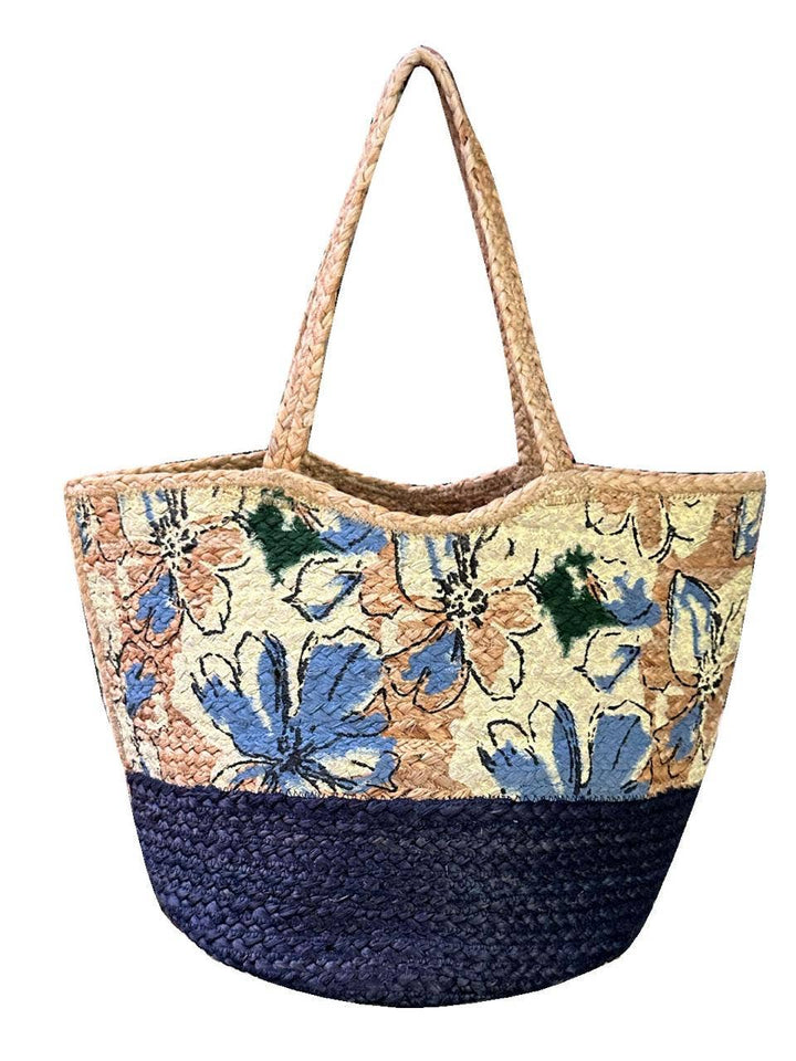 Fabric Floral Printed Jute Tote Hand Bag