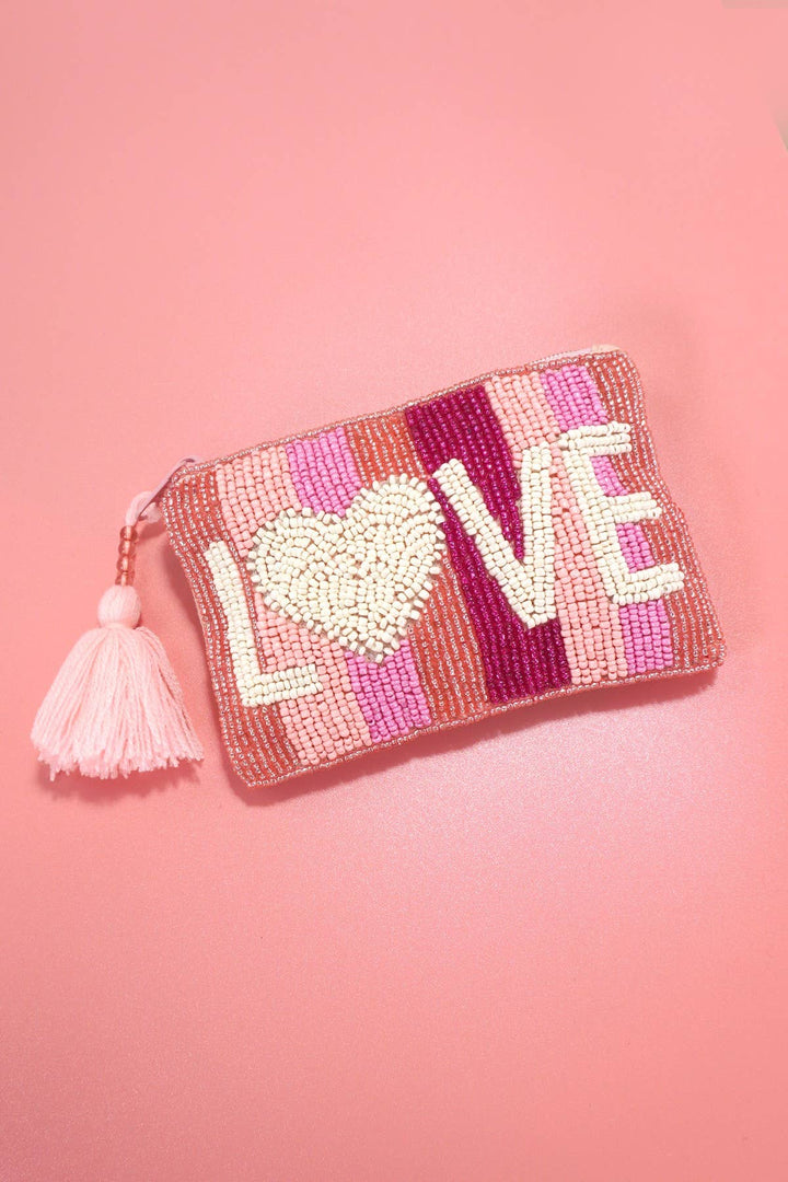 Beaded Coin Purse- Love stripes