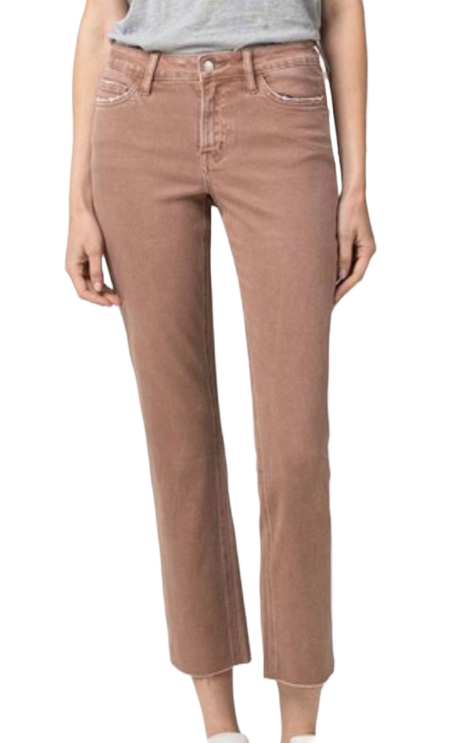 Tan Mid-Rise Stretch Straight
