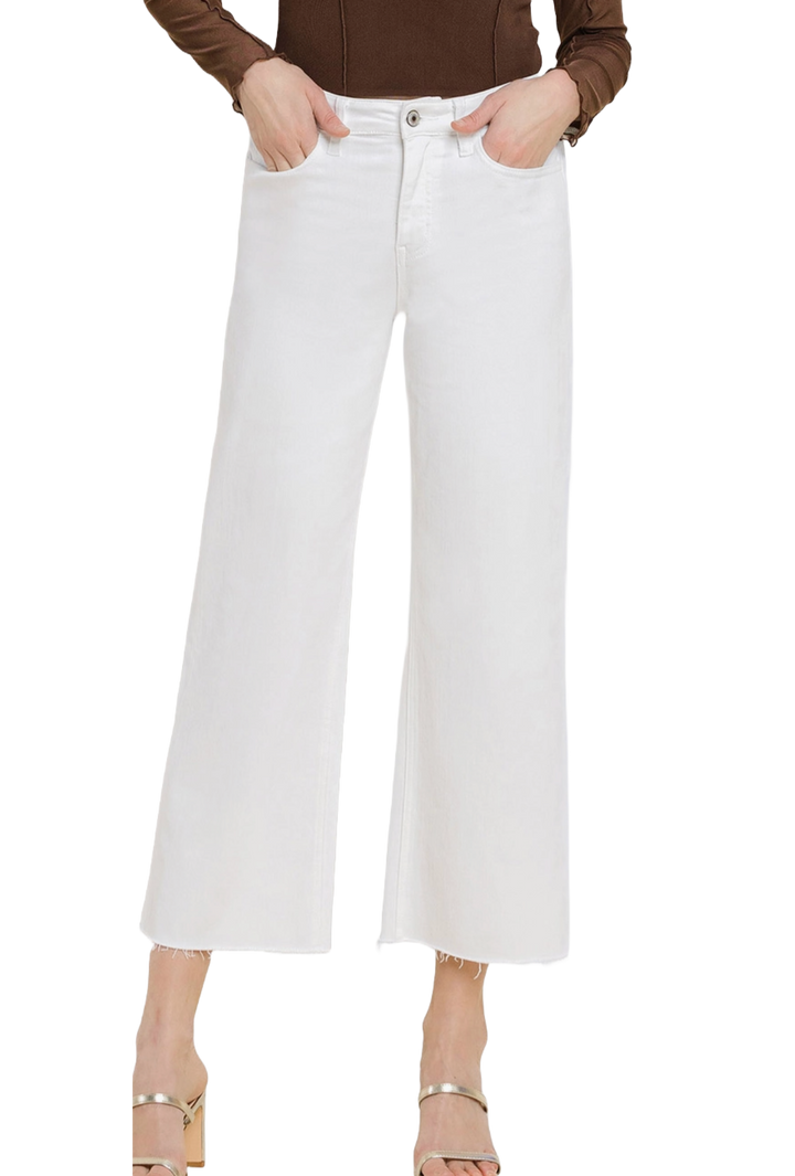 White High Rise Crop Wide Leg Jeans