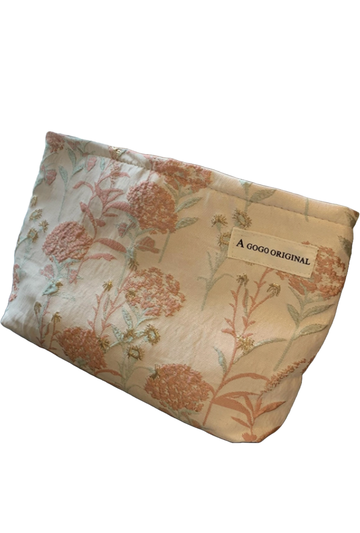 Pink Flower Textured Cosmetic Bag Travel Toiletry Bag