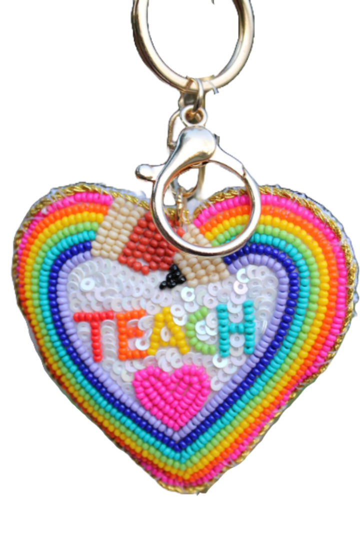 Teach Beaded Heart Keychain