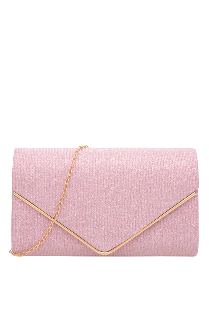 Pink Glitter Textured Envelope Clutch Crossbody Bag