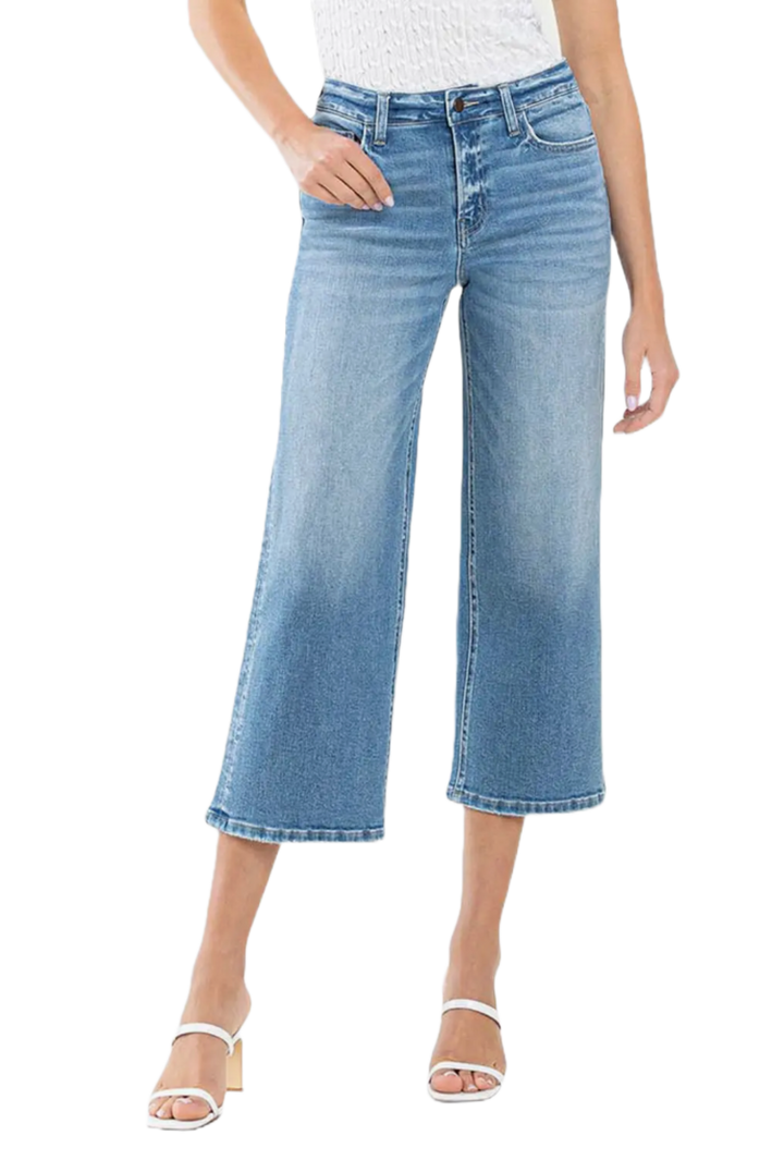 Denim High Rise Crop Wide Leg Jeans
