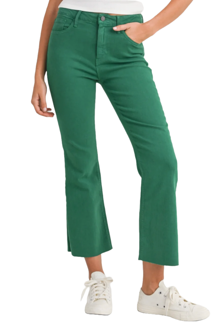 Green Cropped Denim Flare