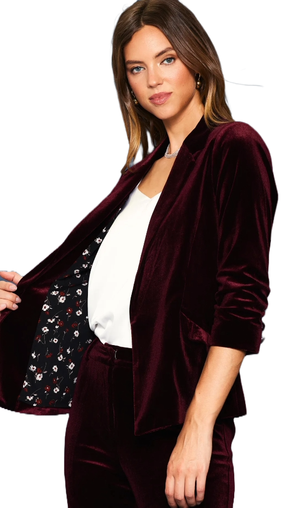 The Haylee Blazer- Burgundy Velvet