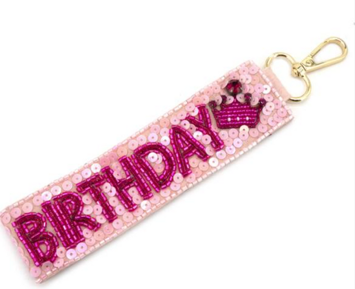 Pink Beaded Birthday Keychain