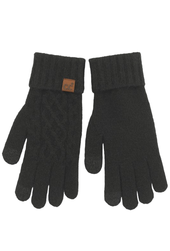 Cable Knit Gloves- Black