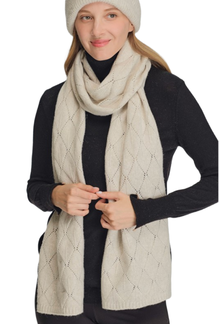 Leaf Pattern Solid Winter Oblong Scarf- Beige