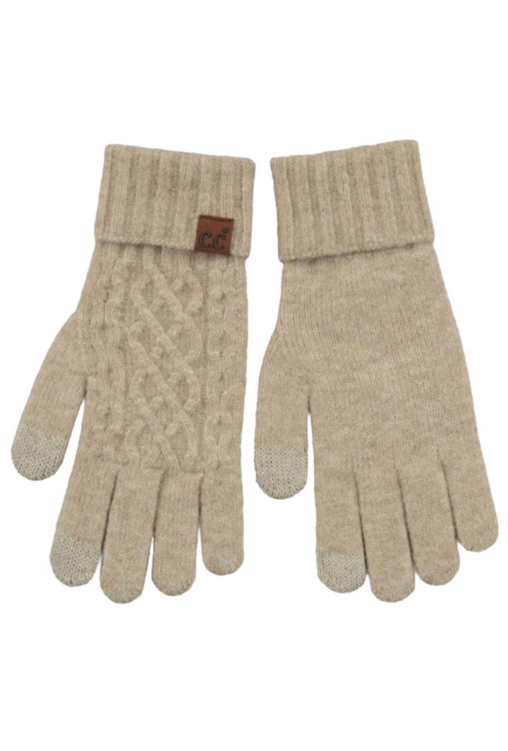 Cable Knit Gloves- Taupe