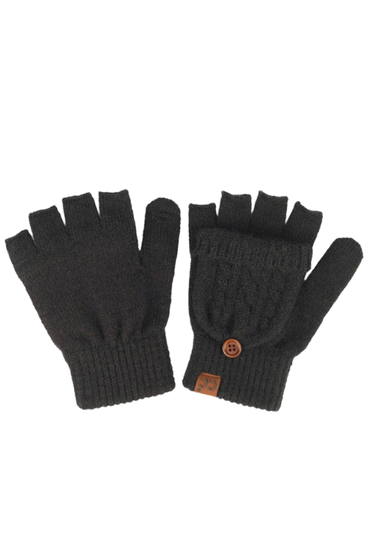 Cable Pattern Flips Mittens- Black
