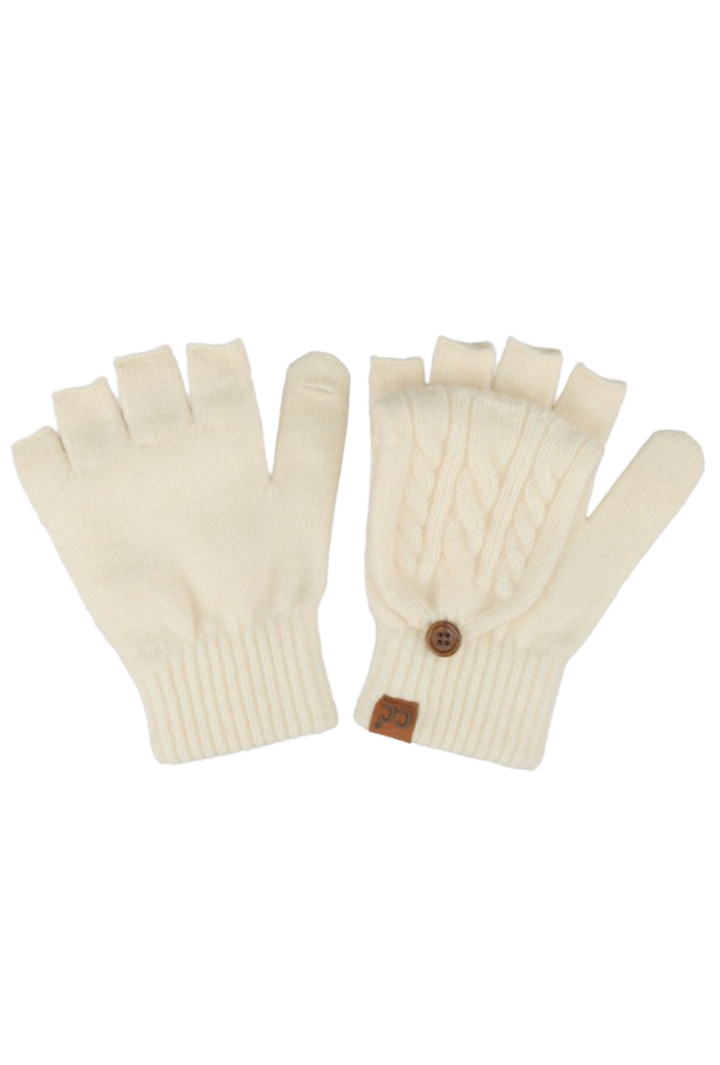 Cable Pattern Flips Mittens- Ivory