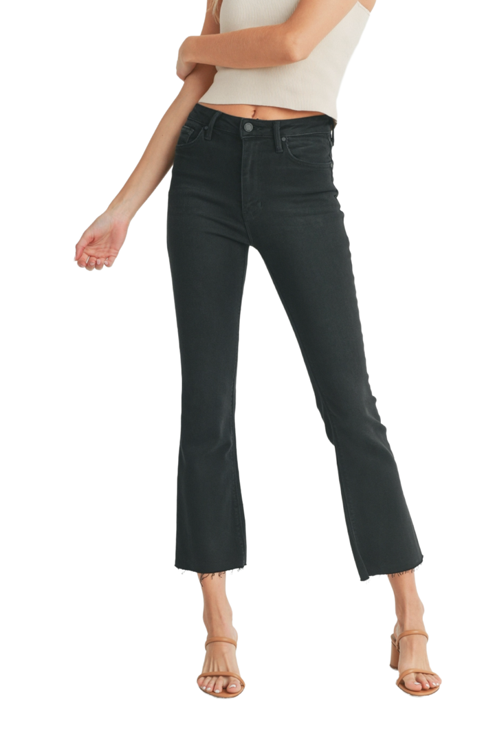 Black High Rise Tonal Crop Flare