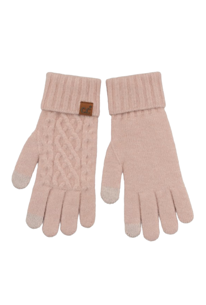 Cable Knit Gloves- Rose
