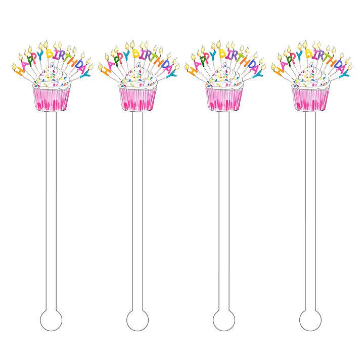 Happy Birthday Sprinkle Cupcake Acrylic Stir Sticks