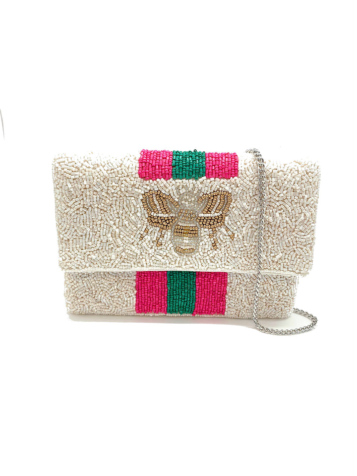 Bee You Fuchsia Striped Mini Clutch