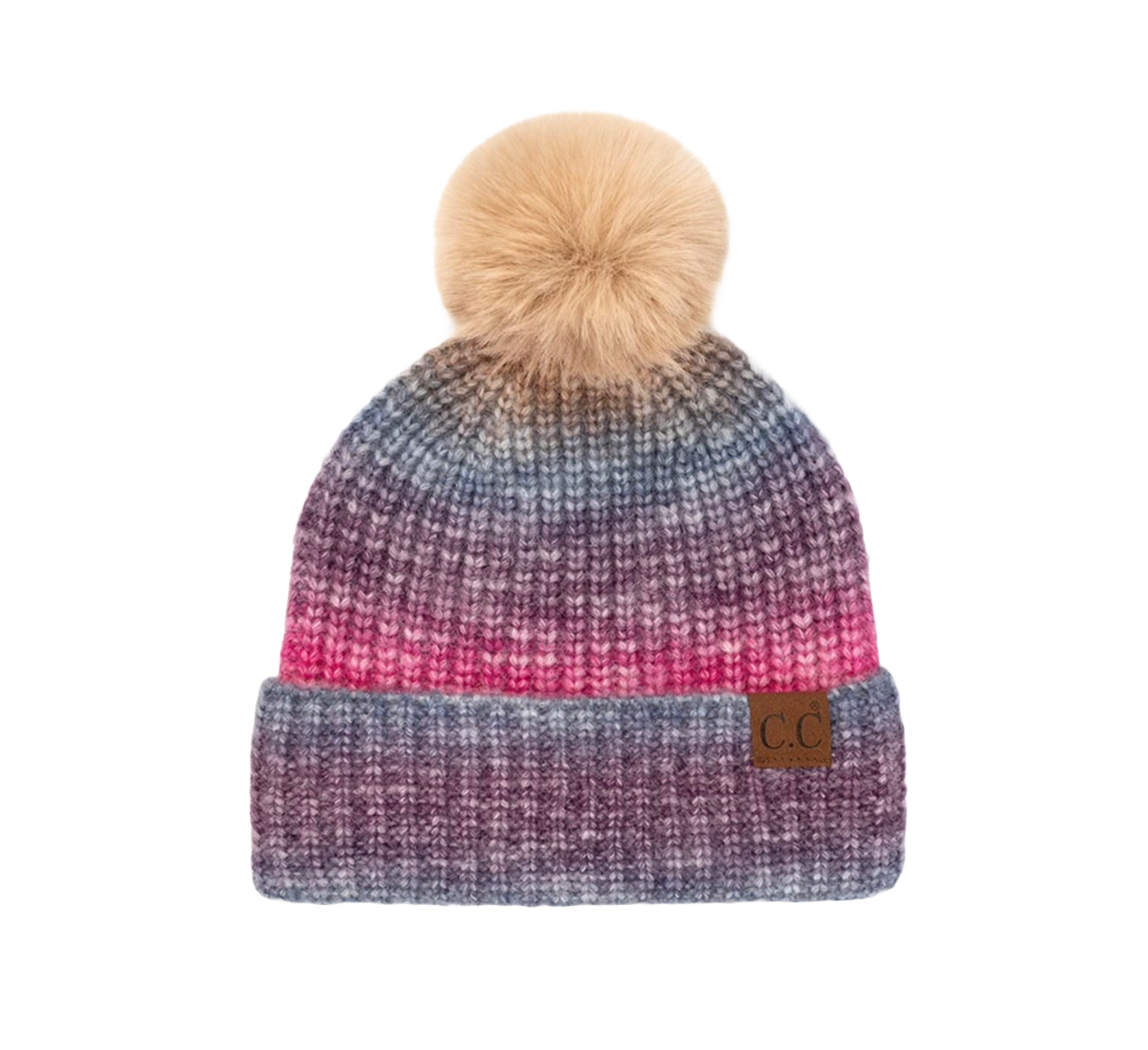 Multi Ombre Fur Pom Pom Hat- Multi Berry
