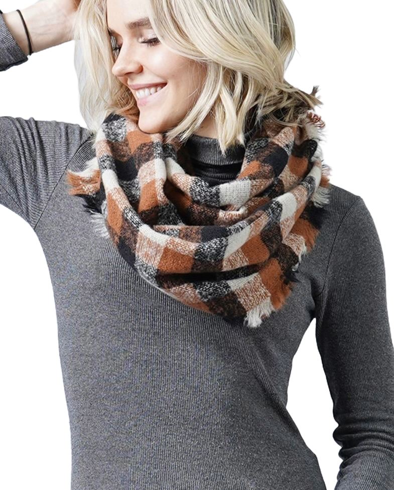 Plaid Infinity with Frayed Edge- Brown and Black
