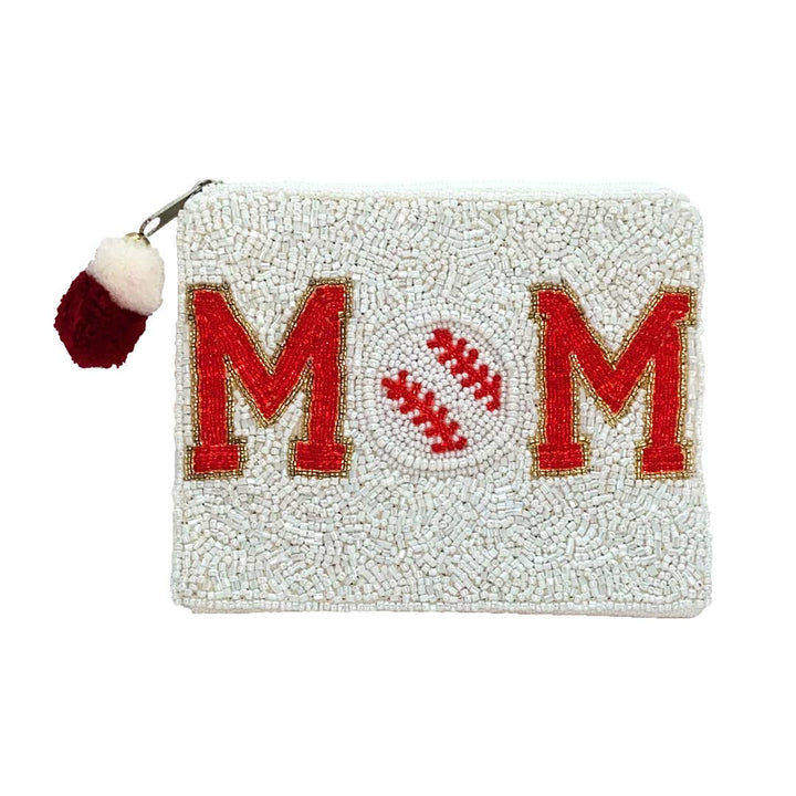Mom Baseball Beaded Coin Pouch