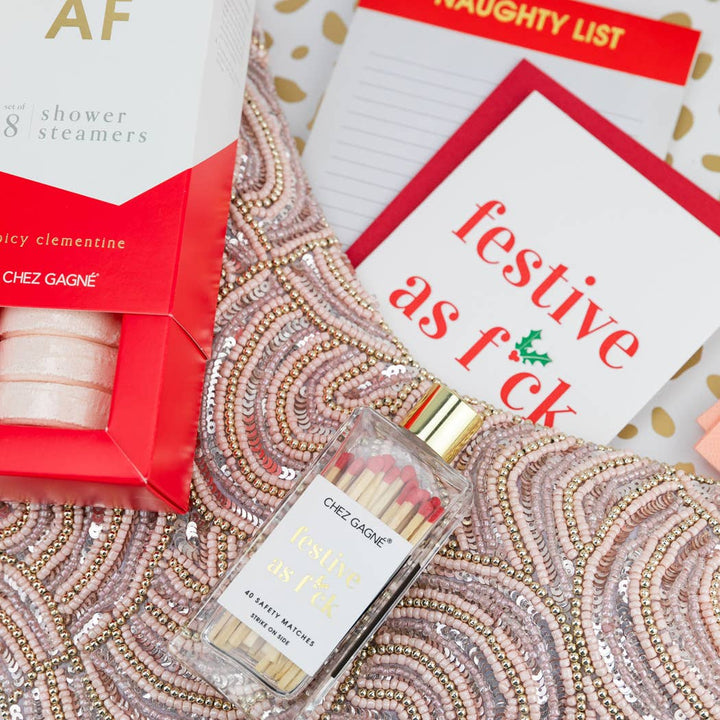 Festive As Fuck - Holiday Glass Bottle Safety Matches - Red