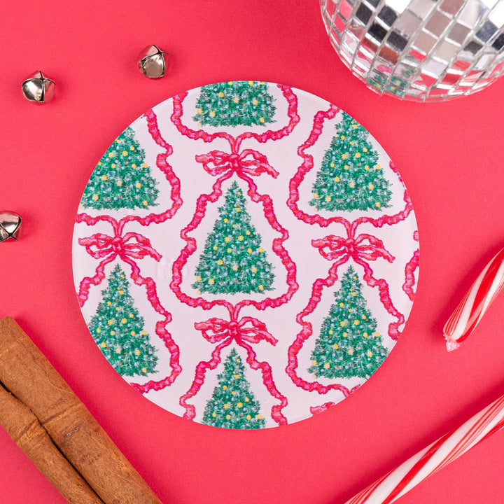 Red Ribbon Tree Coaster Set of 4 Acrylic Coasters