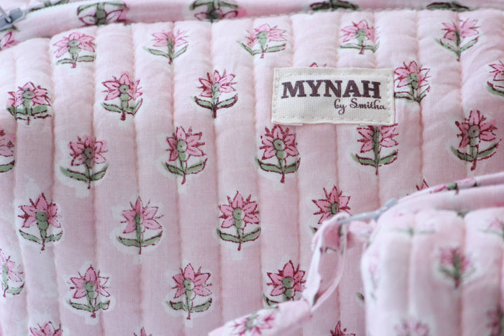 Rosy Mist Block print Makeup Bag- Choose from 3 Sizes