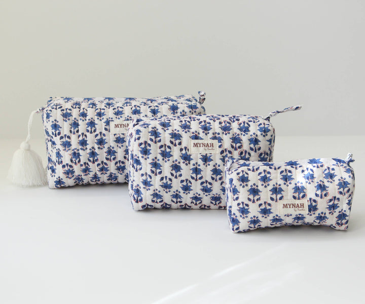 Block print floral Makeup Bag- Choose From 3 Sizes