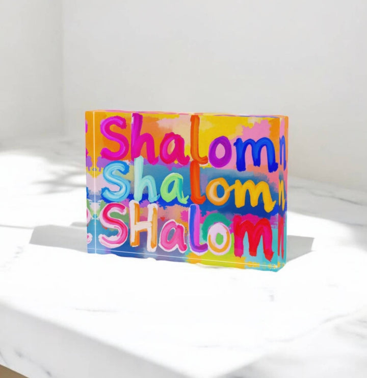 Shalom Judaica Art Crystal Block Table  Decor     