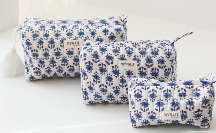 Block print floral Makeup Bag- Choose From 3 Sizes