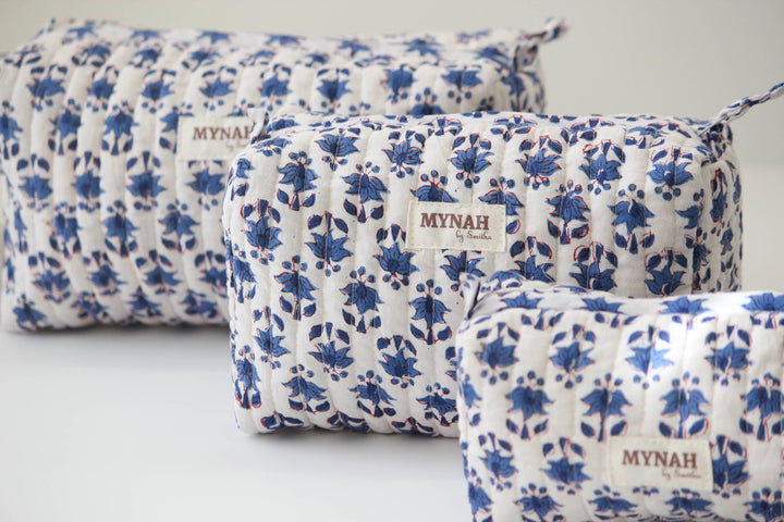 Block print floral Makeup Bag- Choose From 3 Sizes