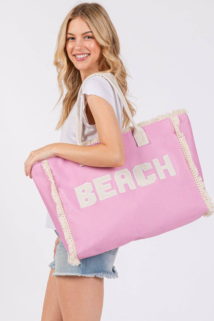 Embroidered Beach Letter Fringe Tote Bag