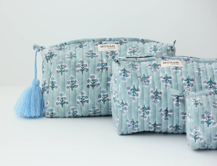 Dusty blu1 motif print Makeup Bag- Choose From 3 Sizes