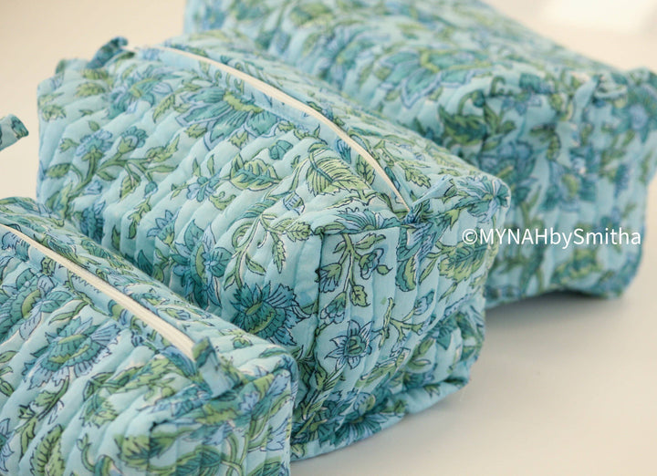 Blue green floral Make Up Bag