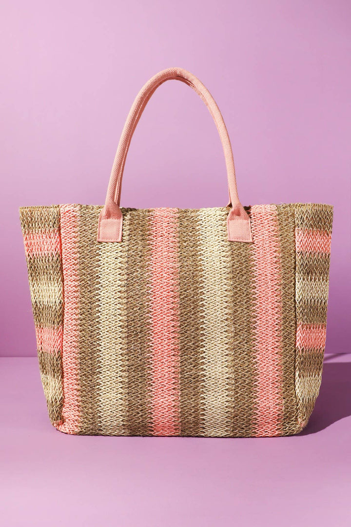 Multi Color Stripe Tote Bag- Pink