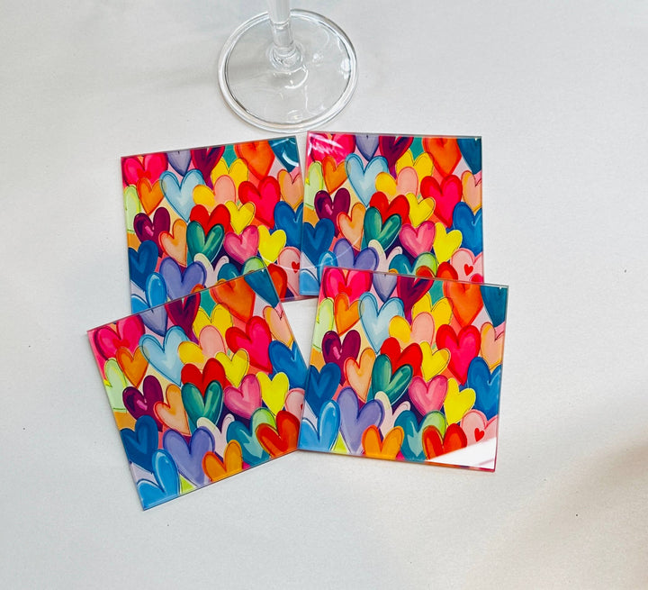 Colorful Hearts Art  Coaster Set   