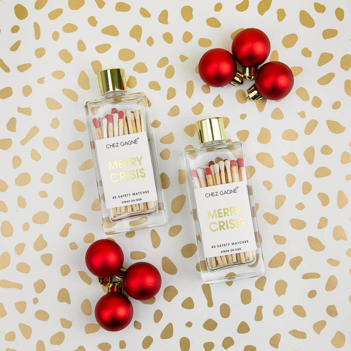 Merry Crisis - Holiday Glass Bottle Safety Matches - White/Red