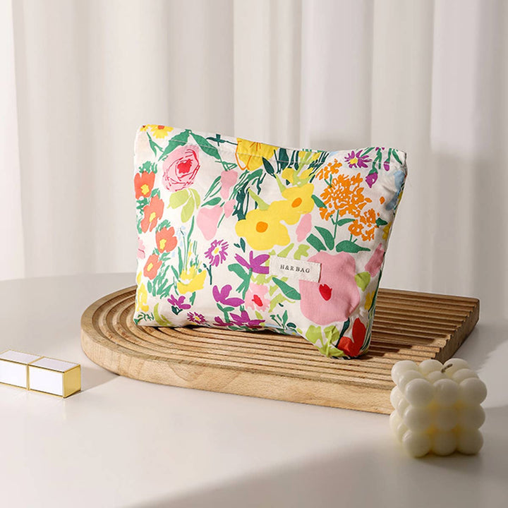 Cute Dotted Floral Makeup Travel Pouch
