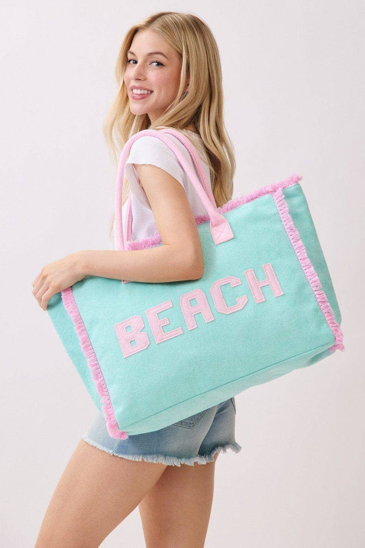 Terry Cloth Fringe Beach Tote Bag