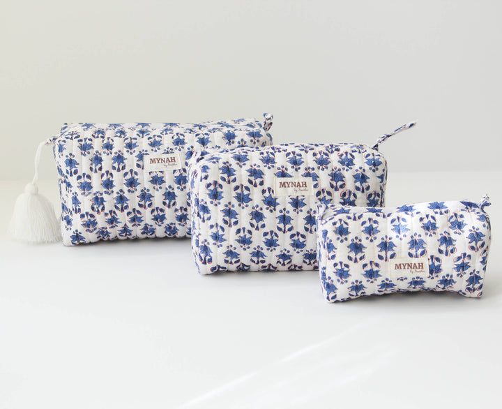 Block print floral Makeup Bag- Choose From 3 Sizes