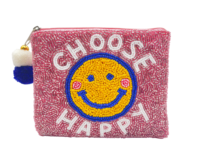 Choose Happy Smiley Beaded Coin Pouch