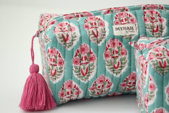 Turquoise floral Makeup Bag