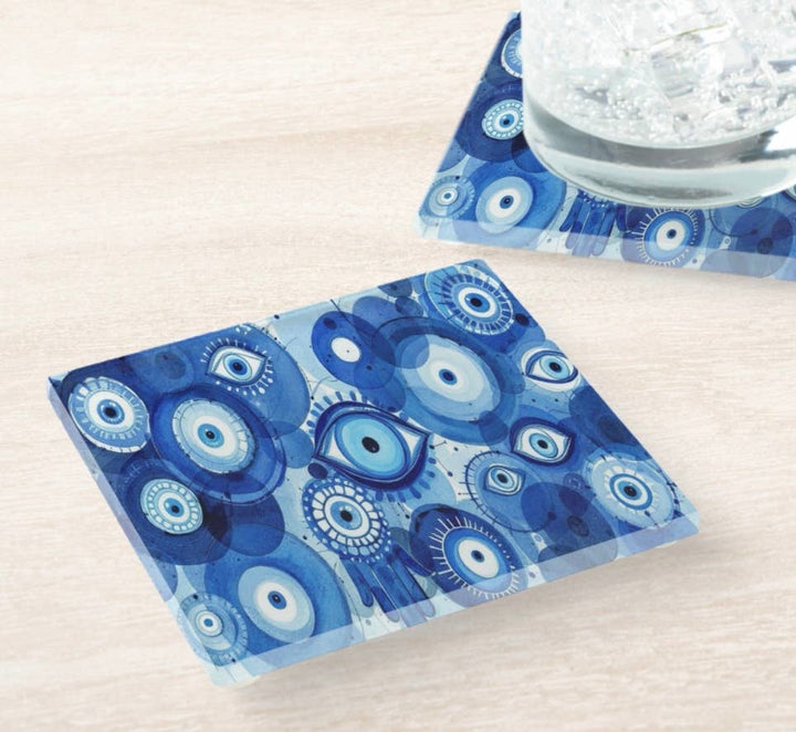 Abstract Evil Eye Hamsa  Coaster Set- Set of 4      