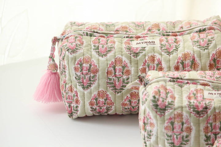 Pistachio floral travel Makeup Bag