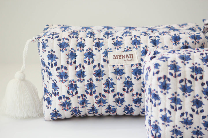 Block print floral Makeup Bag- Choose From 3 Sizes