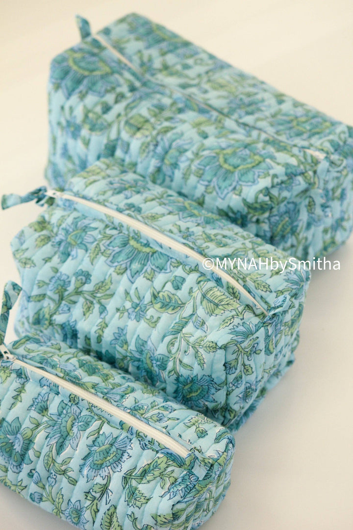 Blue green floral Make Up Bag