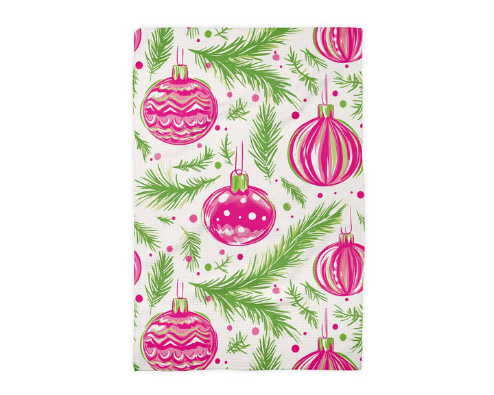 Pink Christmas Preppy Beach Tropical Kitchen Towel Waffle