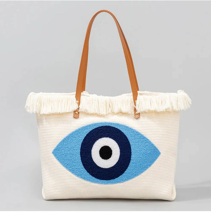 Evil Eye Embroidered Tote Bag