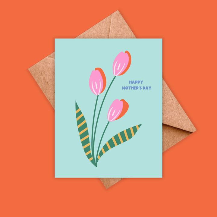 Pink and orange tulips mother's day card