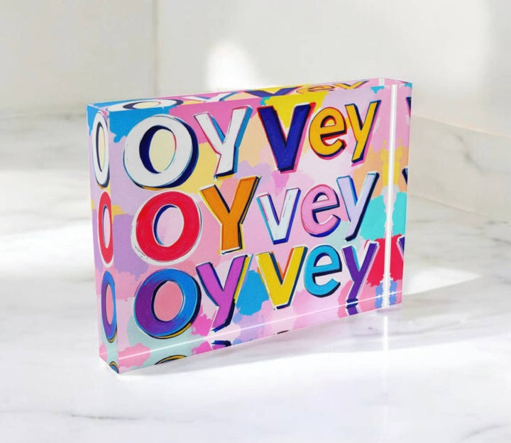 Oy Vey Judaica  Art Crystal Block Table  Decor     
